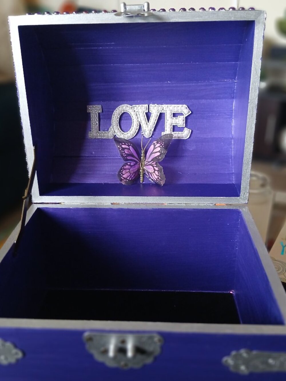 Purple timeless keepsake jewelry, storage box accented with pearls